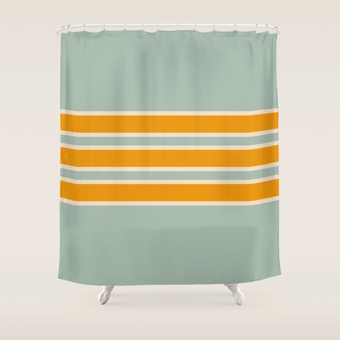 70s Style Mint Orange White Retro Stripes Pomona Shower Curtain