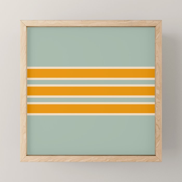 70s Style Mint Orange White Retro Stripes Pomona Mini Art Print