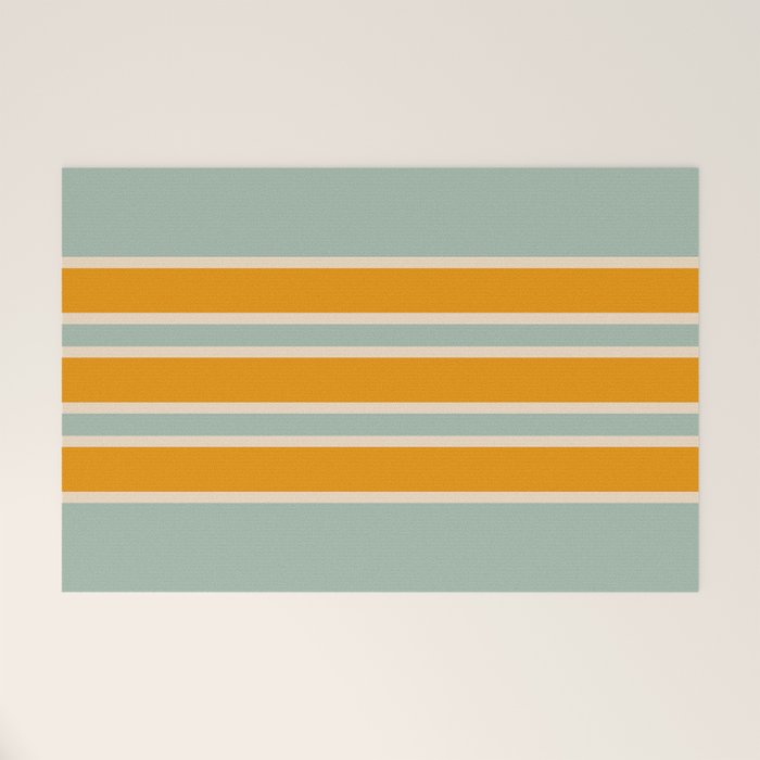 70s Style Mint Orange White Retro Stripes Pomona Welcome Mat