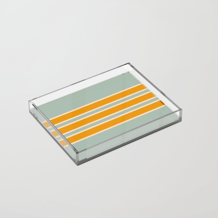 70s Style Mint Orange White Retro Stripes Pomona Acrylic Tray