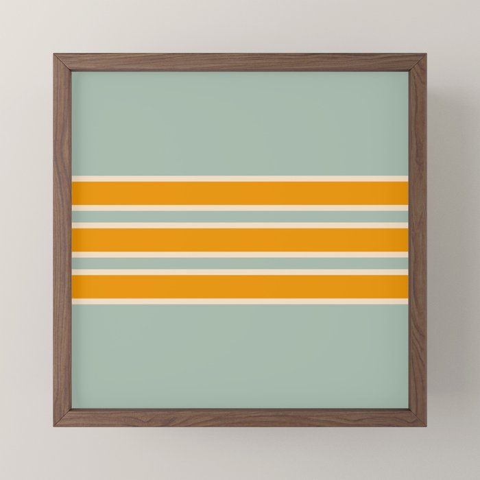 70s Style Mint Orange White Retro Stripes Pomona Mini Art Print