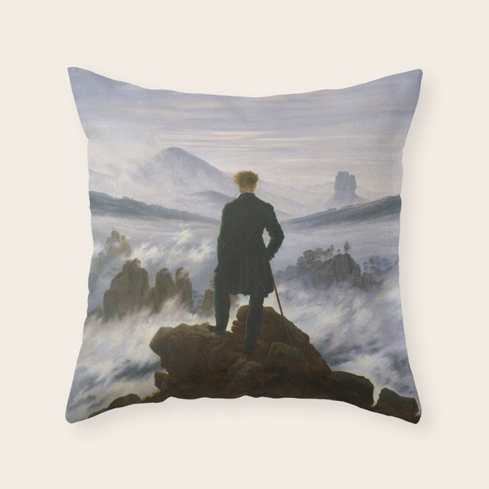 "Wanderer above the Sea of Fog" ("Der Wanderer ��ber dem Nebelmeer") by Caspar David Friedrich, circa 1817  Throw Pillow