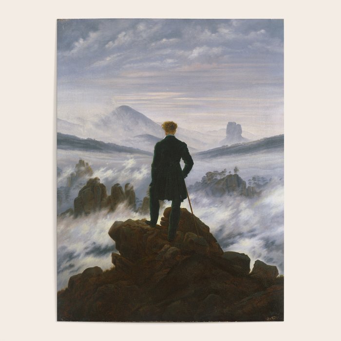 "Wanderer above the Sea of Fog" ("Der Wanderer ��ber dem Nebelmeer") by Caspar David Friedrich, circa 1817  Poster