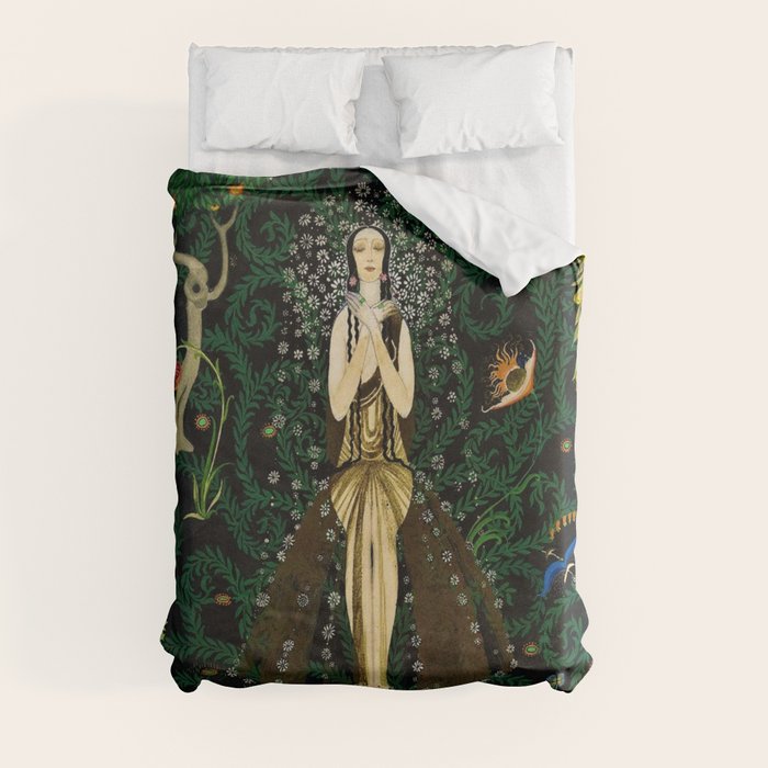 1921 Classical Masterpiece 'Flowers and Flames' by Kay Nielsen Duvet Cover