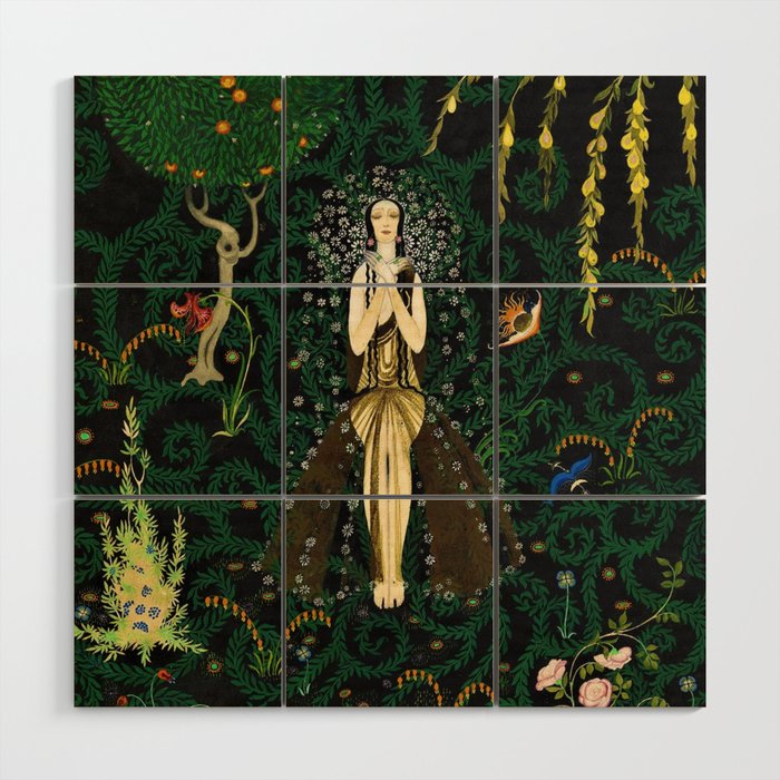 1921 Classical Masterpiece 'Flowers and Flames' by Kay Nielsen Wood Wall Art