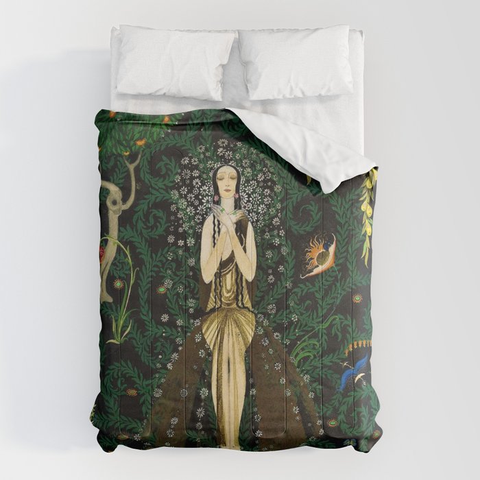 1921 Classical Masterpiece 'Flowers and Flames' by Kay Nielsen Comforter