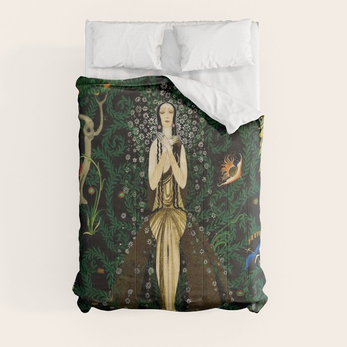 1921 Classical Masterpiece 'Flowers and Flames' by Kay Nielsen Comforter