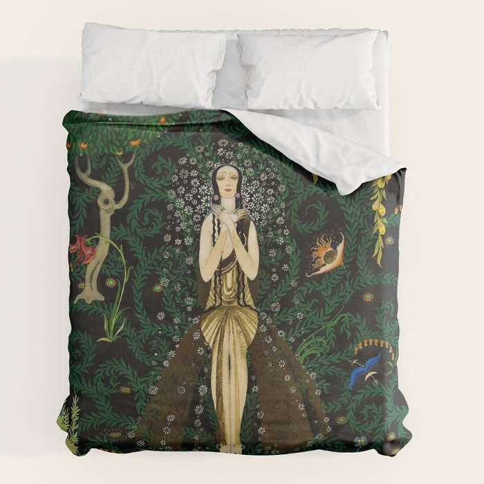 1921 Classical Masterpiece 'Flowers and Flames' by Kay Nielsen Duvet Cover