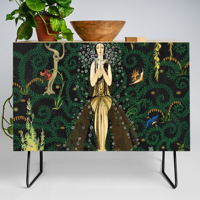 1921 Classical Masterpiece 'Flowers and Flames' by Kay Nielsen Credenza