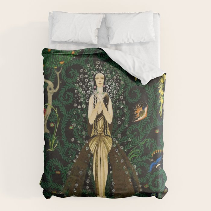 1921 Classical Masterpiece 'Flowers and Flames' by Kay Nielsen Duvet Cover
