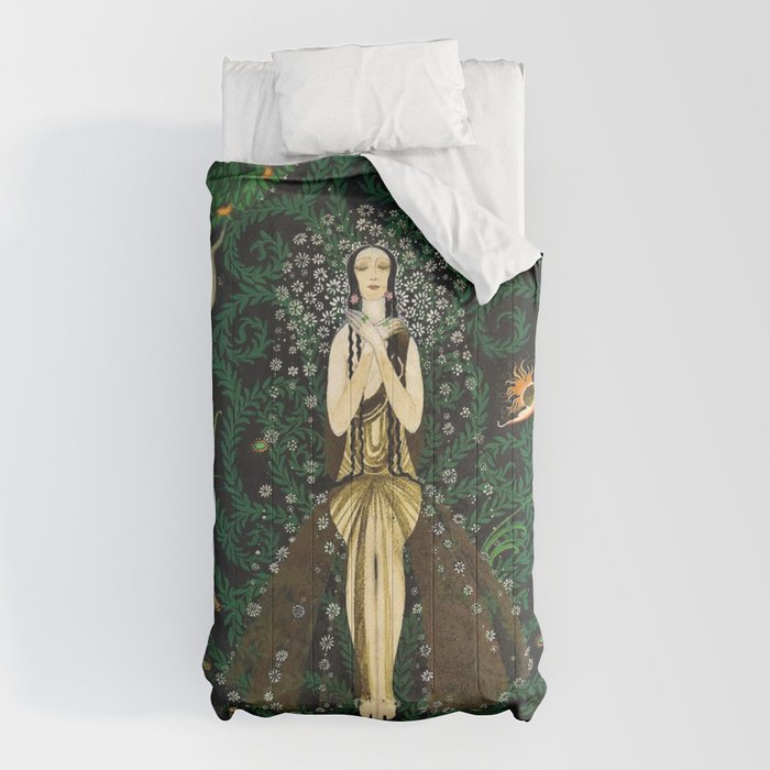 1921 Classical Masterpiece 'Flowers and Flames' by Kay Nielsen Comforter