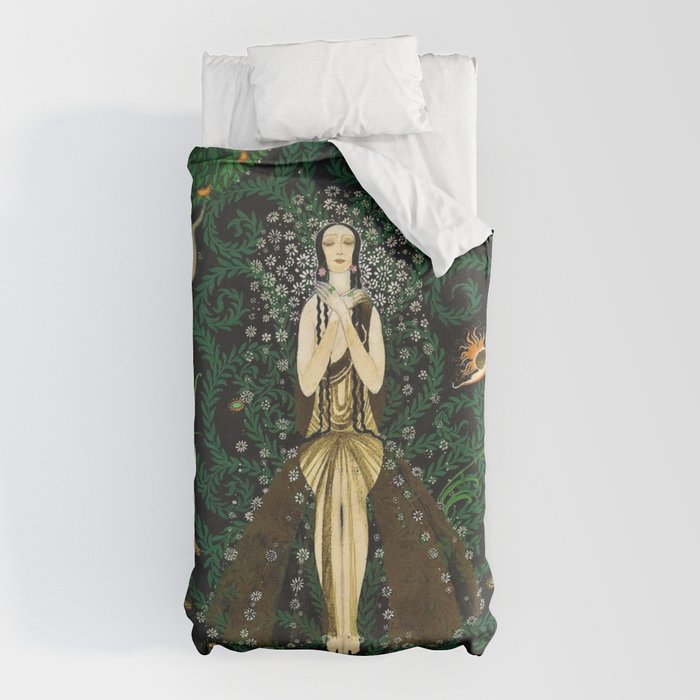 1921 Classical Masterpiece 'Flowers and Flames' by Kay Nielsen Duvet Cover
