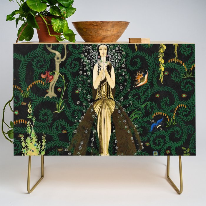 1921 Classical Masterpiece 'Flowers and Flames' by Kay Nielsen Credenza
