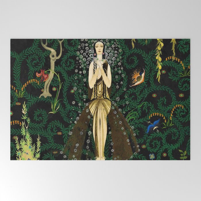 1921 Classical Masterpiece 'Flowers and Flames' by Kay Nielsen Welcome Mat