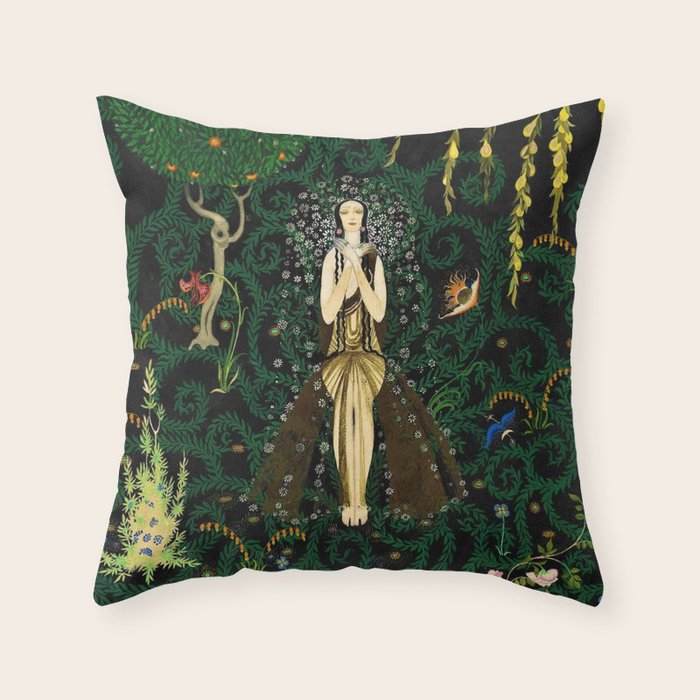1921 Classical Masterpiece 'Flowers and Flames' by Kay Nielsen Throw Pillow