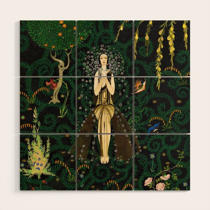 1921 Classical Masterpiece 'Flowers and Flames' by Kay Nielsen Wood Wall Art