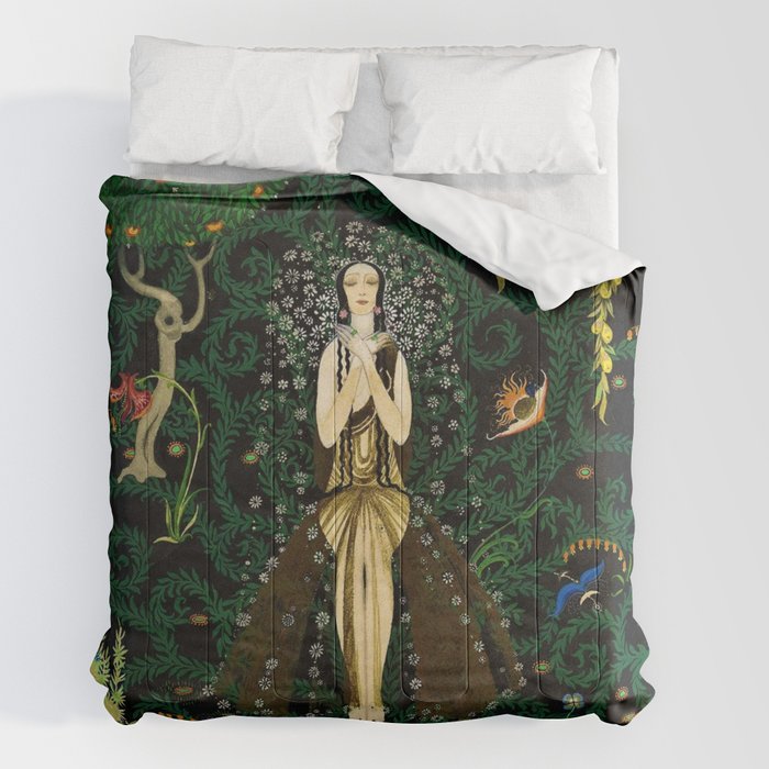 1921 Classical Masterpiece 'Flowers and Flames' by Kay Nielsen Comforter