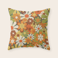 70's Retro Flowers Print Throw Pillow