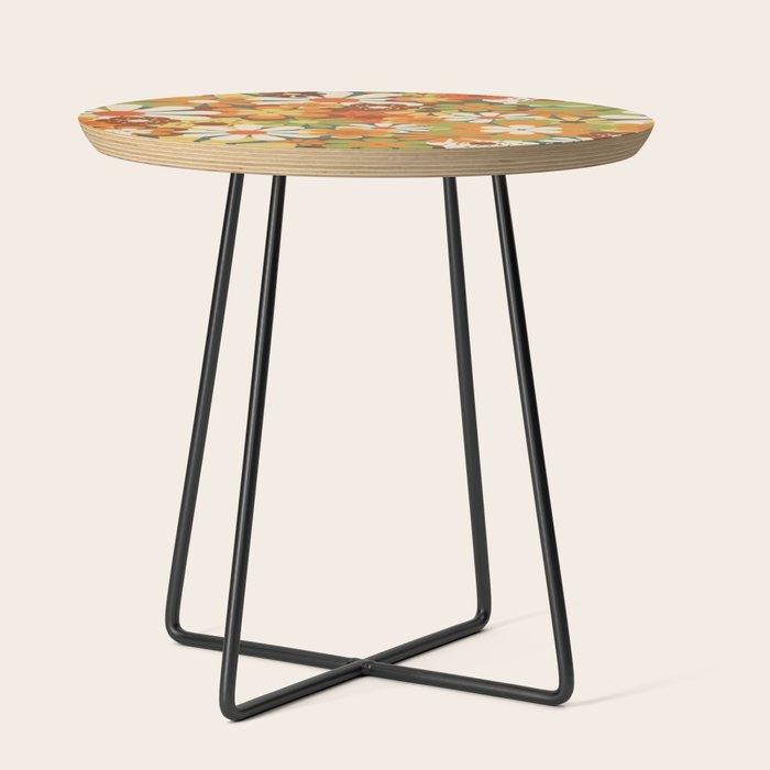 70's Retro Flowers Print Side Table