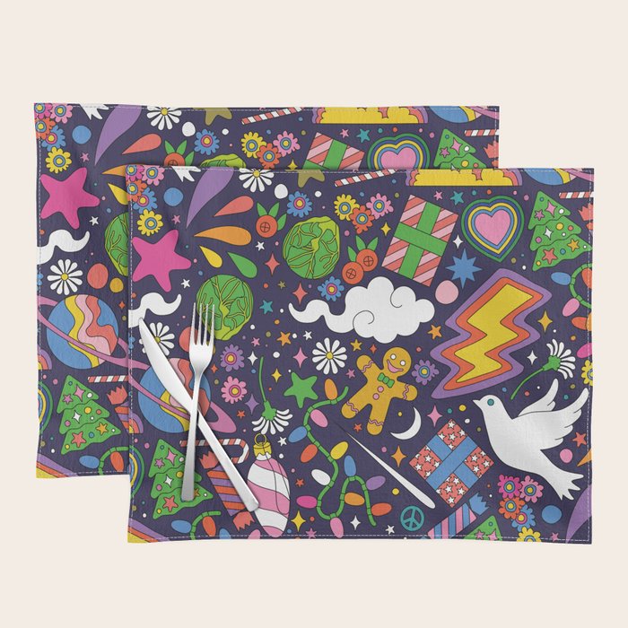 60s 70s psychedelic Modern Christmas Confetti Pattern Placemat