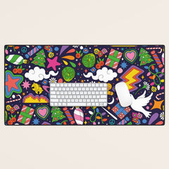 60s 70s psychedelic Modern Christmas Confetti Pattern Desk Mat