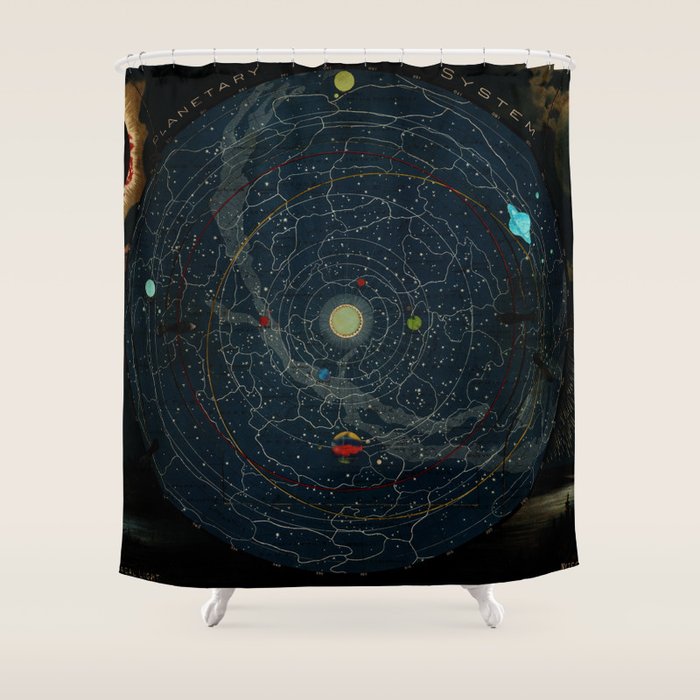 "Planetary System, Eclipse of the Sun, the Moon, the Zodiacal Light, Meteoric Shower" by Levi Walter Yaggi, 1887 Shower Curtain