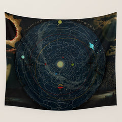 "Planetary System, Eclipse of the Sun, the Moon, the Zodiacal Light, Meteoric Shower" by Levi Walter Yaggi, 1887 Wall Tapestry
