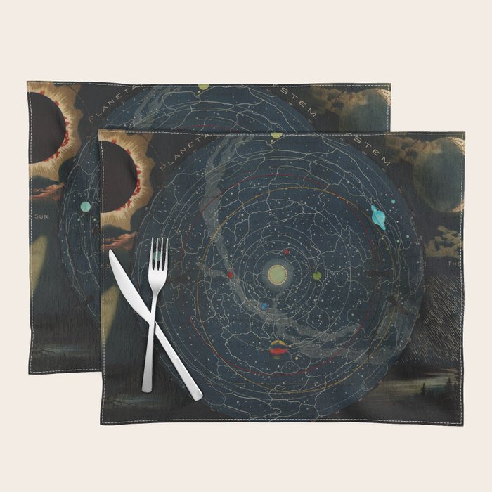 "Planetary System, Eclipse of the Sun, the Moon, the Zodiacal Light, Meteoric Shower" by Levi Walter Yaggi, 1887 Placemat