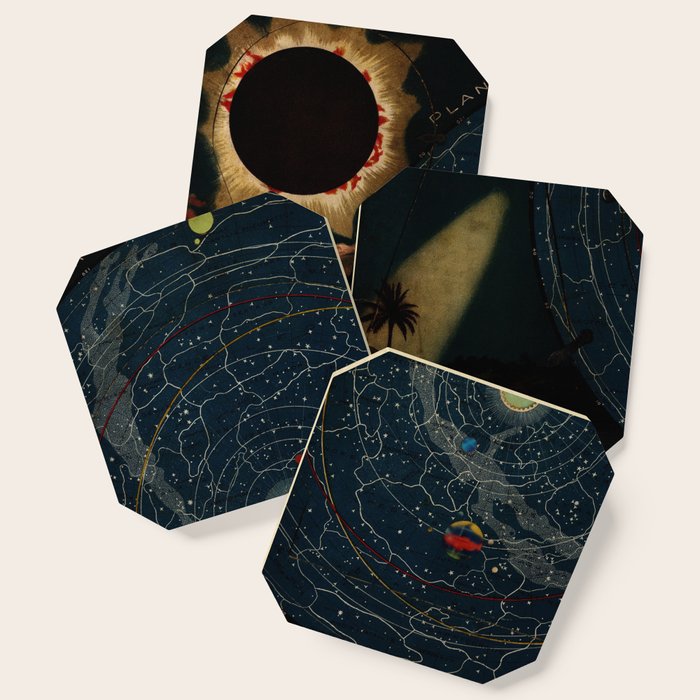 "Planetary System, Eclipse of the Sun, the Moon, the Zodiacal Light, Meteoric Shower" by Levi Walter Yaggi, 1887 Coaster