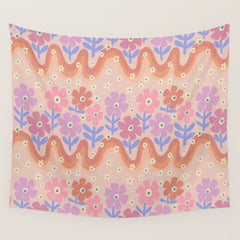 70s Retro Floral vibe Wall Tapestry