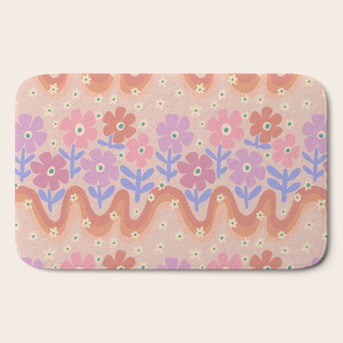70s Retro Floral vibe Bath Mat