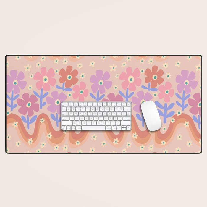 70s Retro Floral vibe Desk Mat