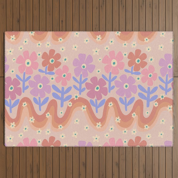 70s Retro Floral vibe Outdoor Rug