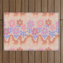 70s Retro Floral vibe Outdoor Rug