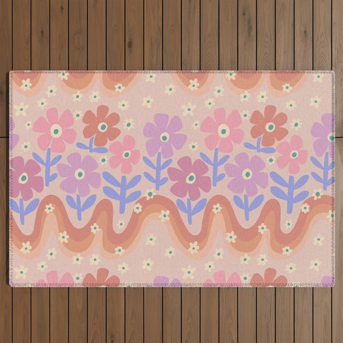 70s Retro Floral vibe Outdoor Rug