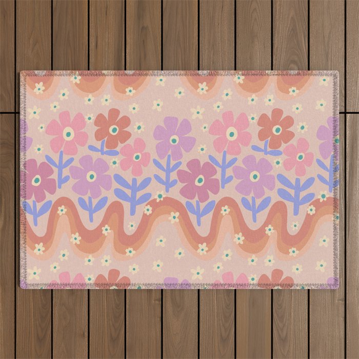 70s Retro Floral vibe Outdoor Rug