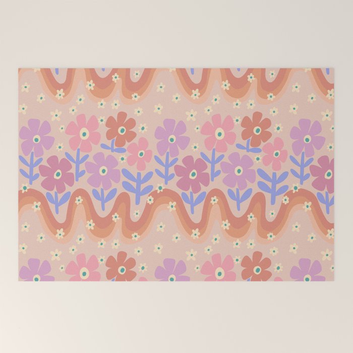 70s Retro Floral vibe Welcome Mat