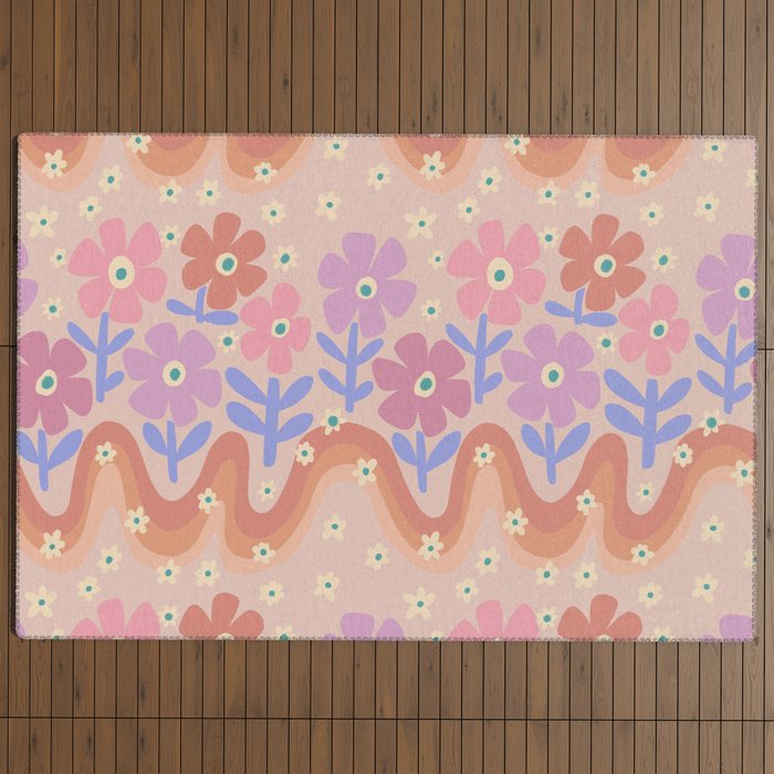 70s Retro Floral vibe Outdoor Rug