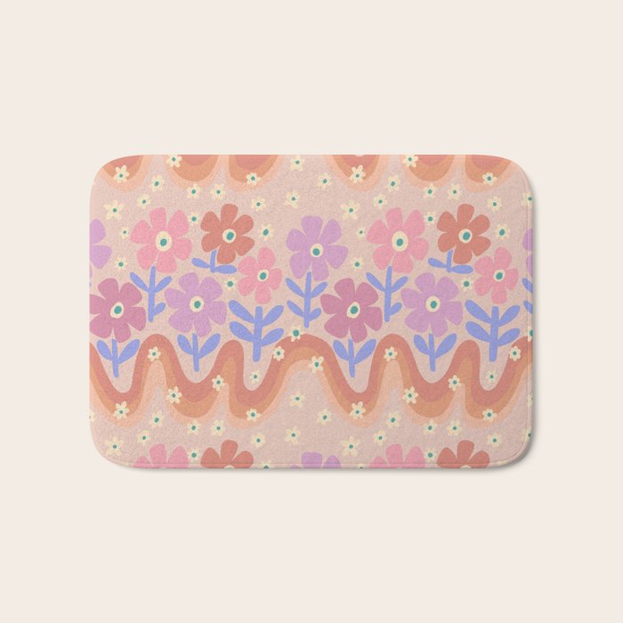 70s Retro Floral vibe Bath Mat