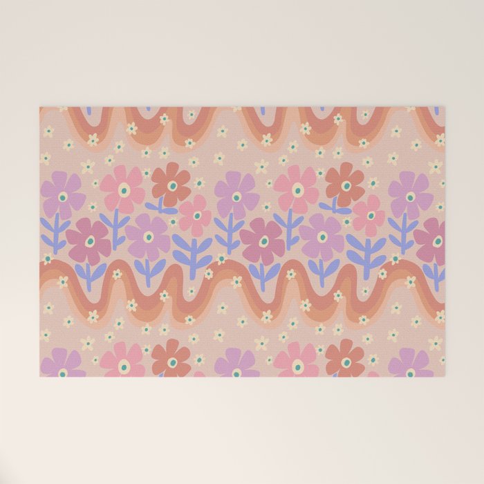 70s Retro Floral vibe Welcome Mat