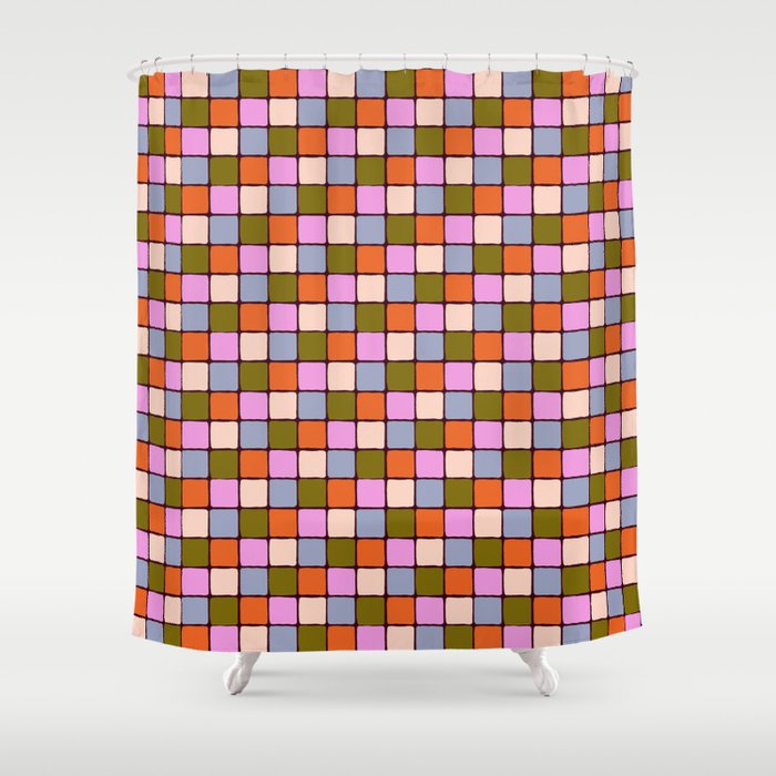 1970s Disco Dancefloor Checkerboard Pattern Shower Curtain