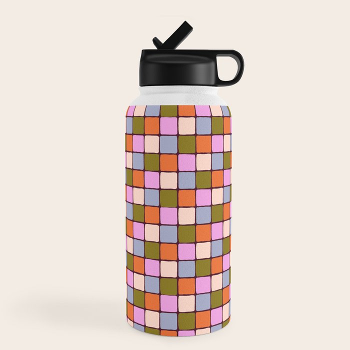 1970s Disco Dancefloor Checkerboard Pattern Water Bottle