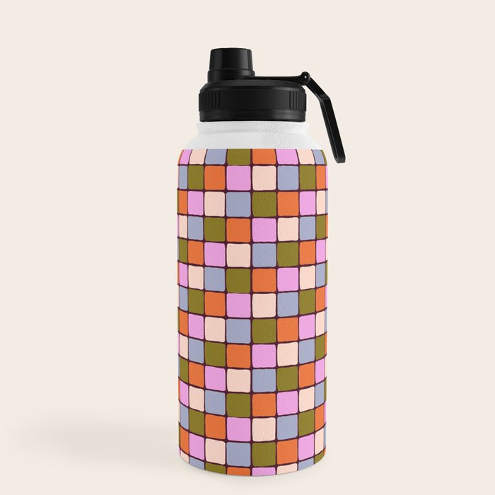1970s Disco Dancefloor Checkerboard Pattern Water Bottle