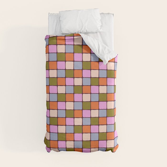 1970s Disco Dancefloor Checkerboard Pattern Duvet Cover