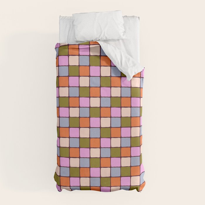 1970s Disco Dancefloor Checkerboard Pattern Duvet Cover