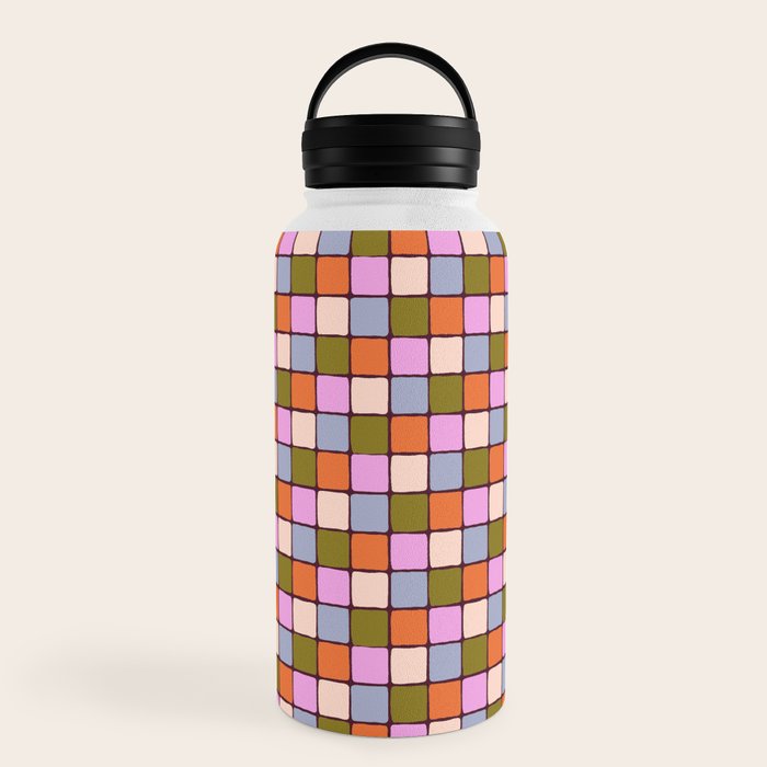 1970s Disco Dancefloor Checkerboard Pattern Water Bottle