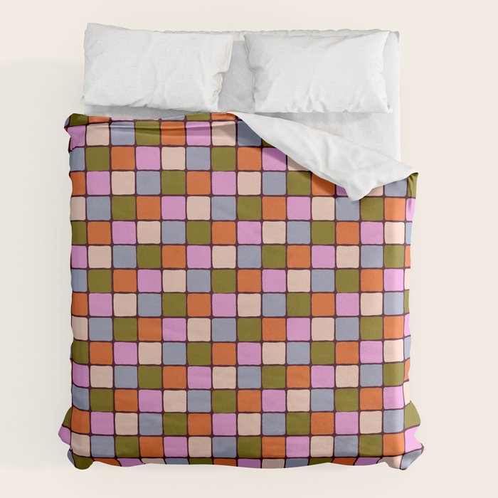 1970s Disco Dancefloor Checkerboard Pattern Duvet Cover