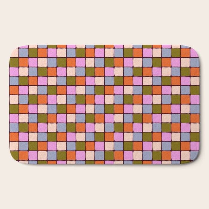 1970s Disco Dancefloor Checkerboard Pattern Bath Mat