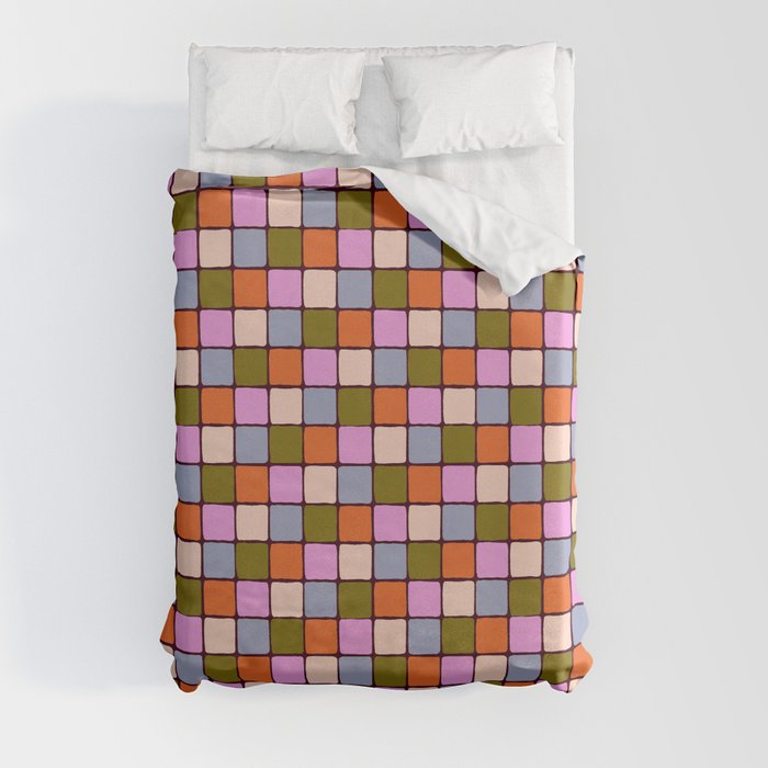1970s Disco Dancefloor Checkerboard Pattern Duvet Cover