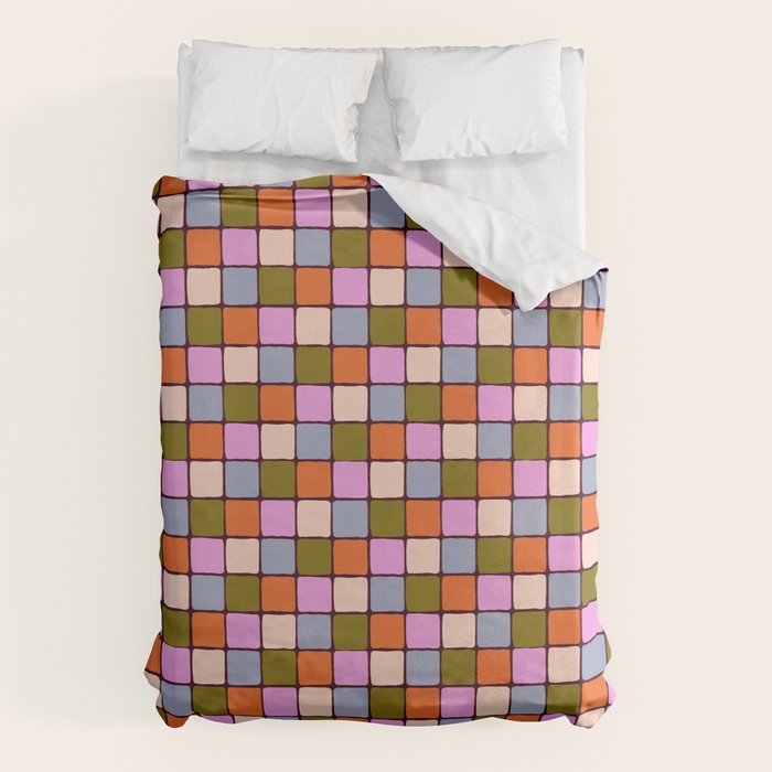 1970s Disco Dancefloor Checkerboard Pattern Duvet Cover